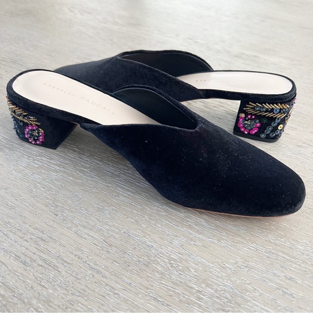 NWOT Loeffler Randall Lulu Mules Black Velvet Embellished Sequins 7.5